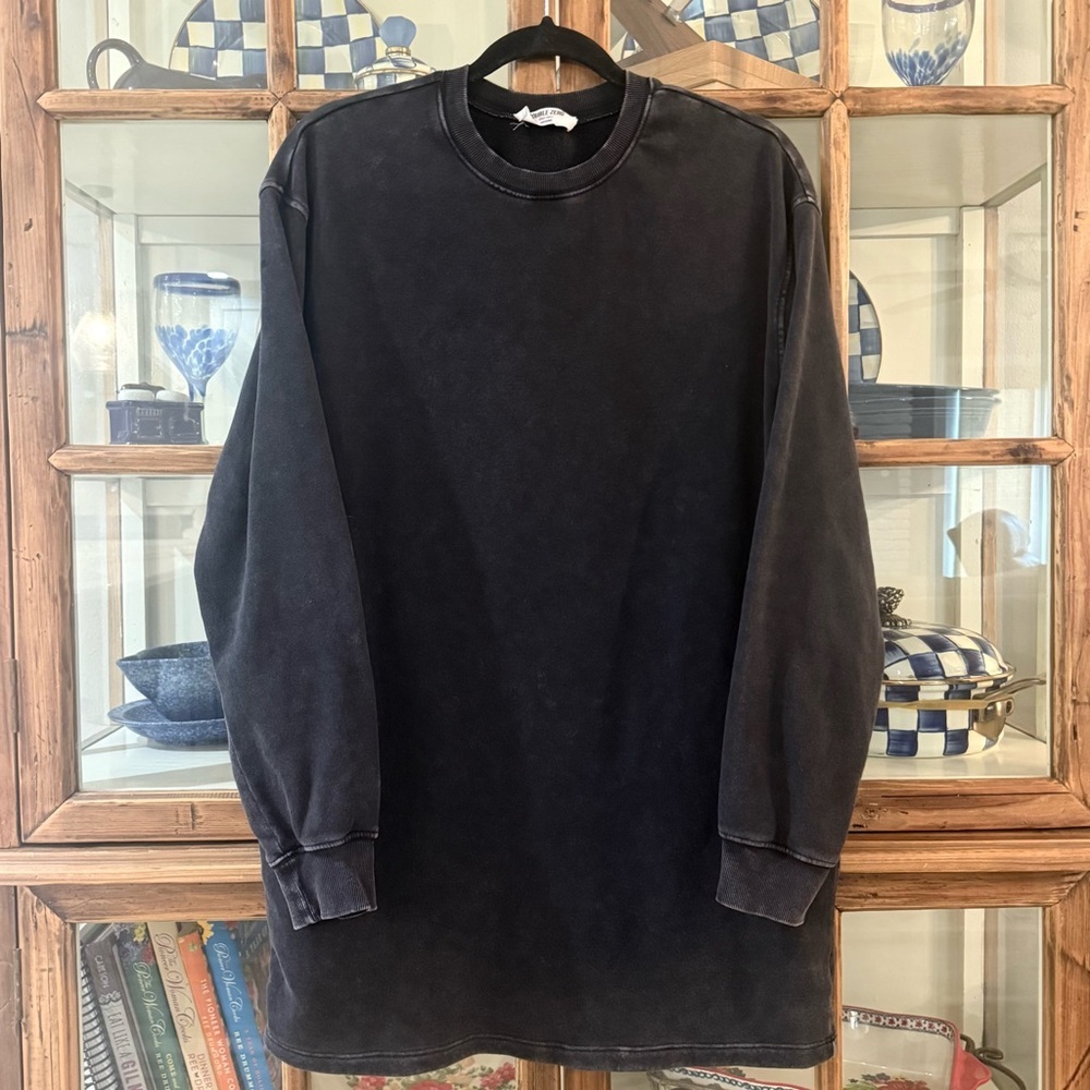 Double Zero Washed Black Oversized Sweatshirt Dress Small